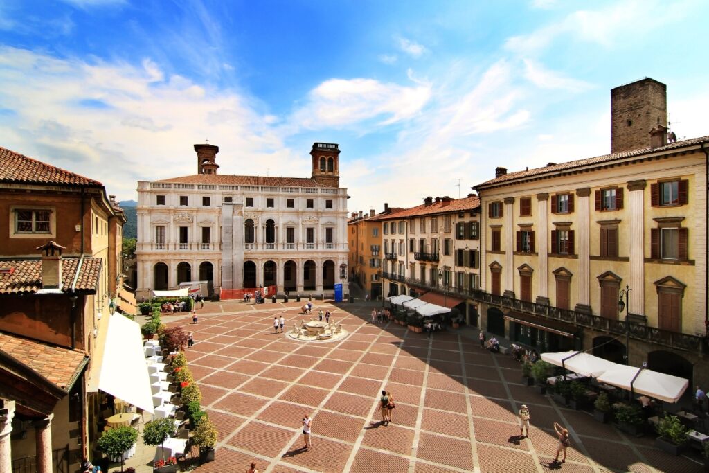 Piazza Vecchia, a beautiful square surrounded by historic buildings. 